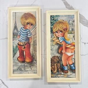 Vintage Big Eyed Boy Girl Restroom Pictures With Plastic Frames By Lisa
